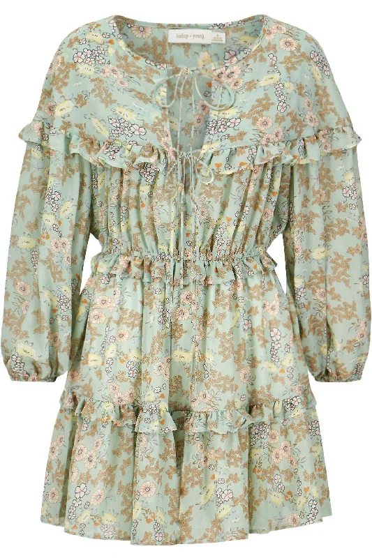 Floral Print Mini Dress In Mint