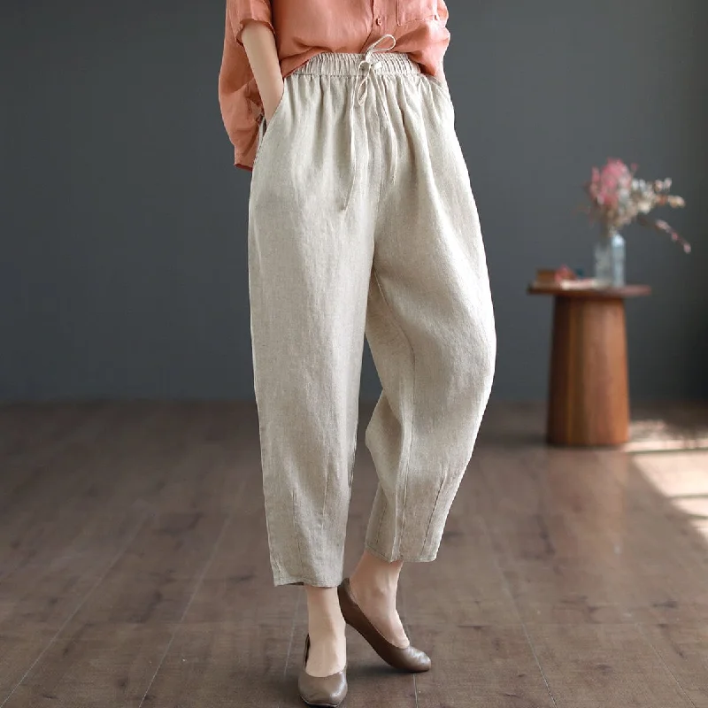 Casual Retro Solid Linen Loose Pants Summer