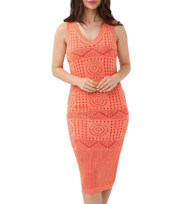 Knit Midi Dress In Coral