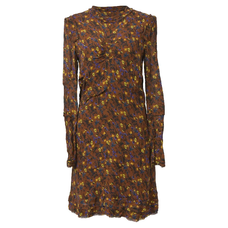 Chloé Floral Print Mini Raw Hem Long Sleeve Dress in Multicolor Viscose