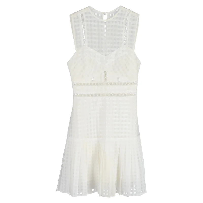 Self-Portrait Meshed Lace Mini Sleeveless Dress in White Polyester