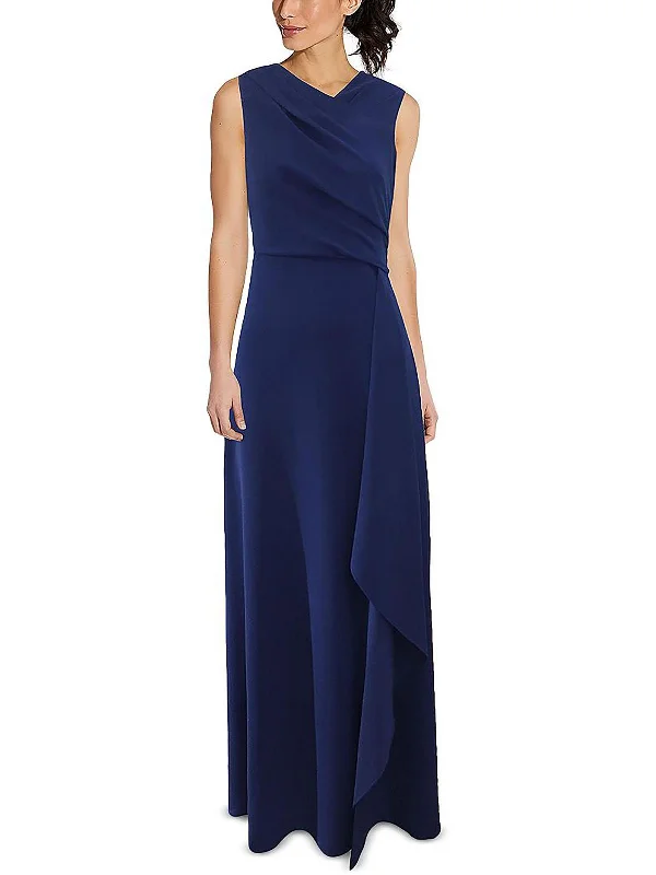 Womens Asymmetric-Neck Maxi Evening Dress