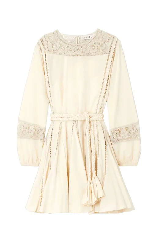 Women's Ella Tie Belt Macadamia Mini Dress In Off White