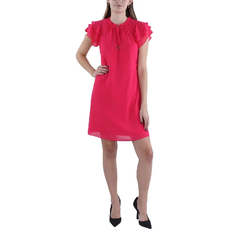 Womens Flutter Sleeves Front Tie Mini Dress