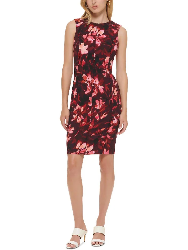 Womens Pintuck Midi Sheath Dress