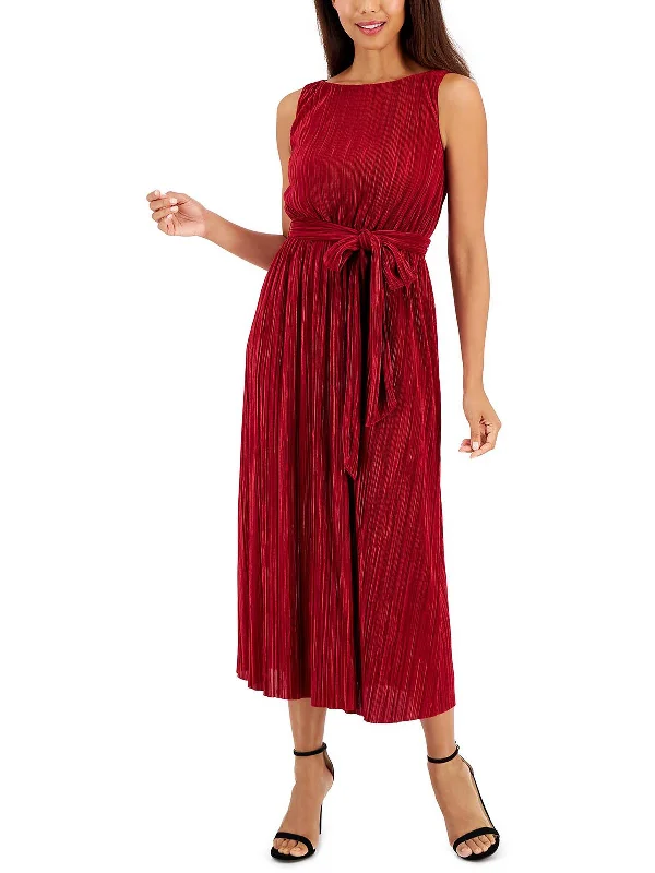 Womens Shutter Pleat Midi Cocktail And Party Dress