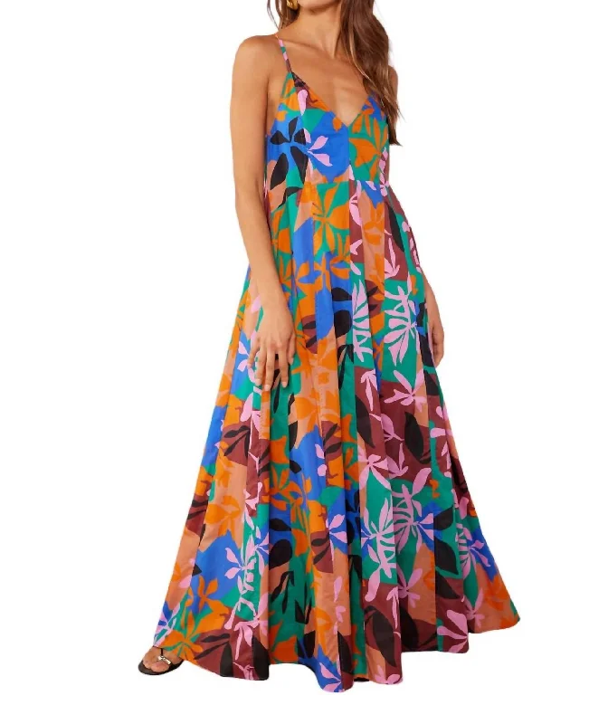 Ananya Strappy Tent Midi Dress In Abstract