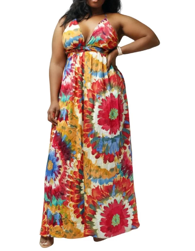 Sleeveless Maxi Dress In Red Multi