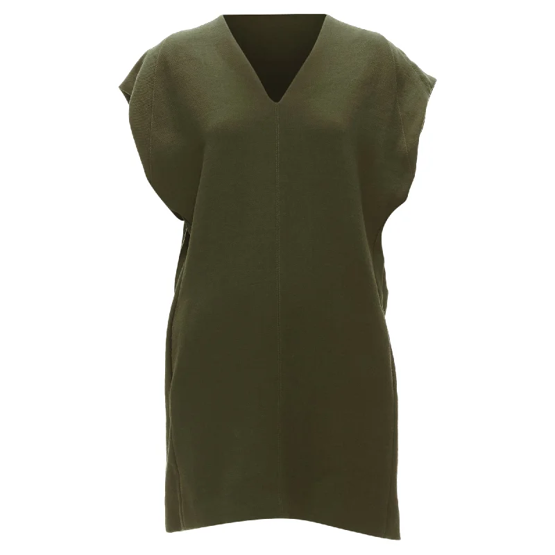 Marni virgin wool olive silk lined V neck boxy mini dress