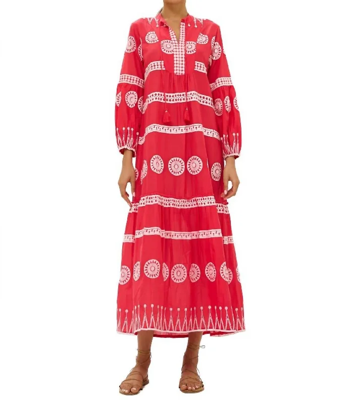 V Neck Maxi Dress In Soleil Red