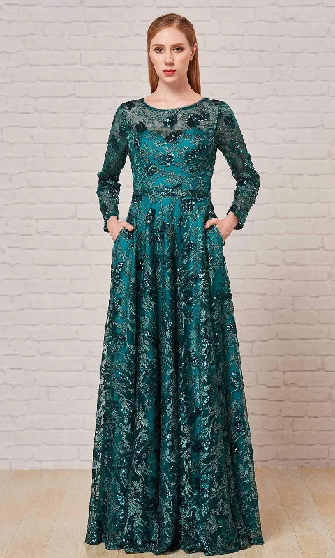 J'Adore Dresses - J18026 Long Sleeve Glitter Print A-Line Gown