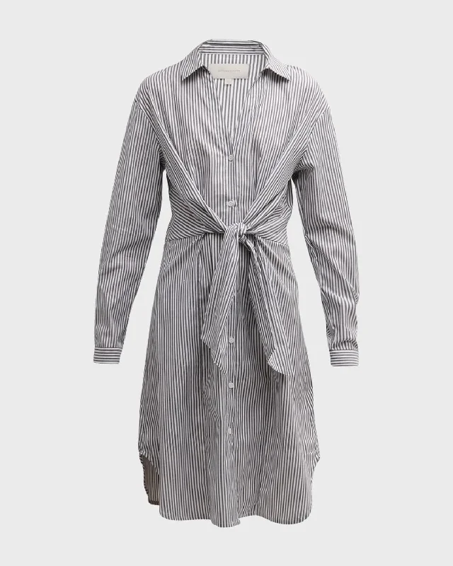 Ashland Striped Tie-Waist Midi Shirtdress