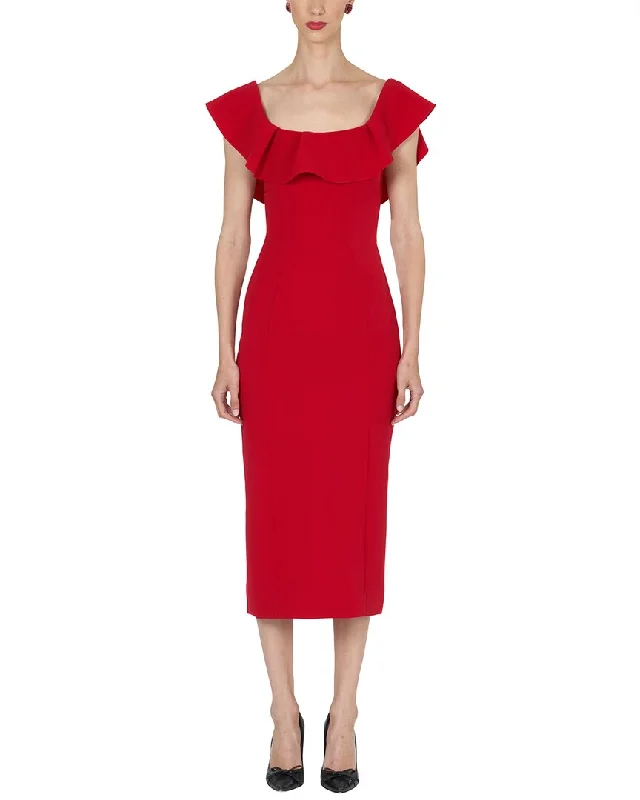 Carolina Herrera Draped Neckline Pencil Midi Dress