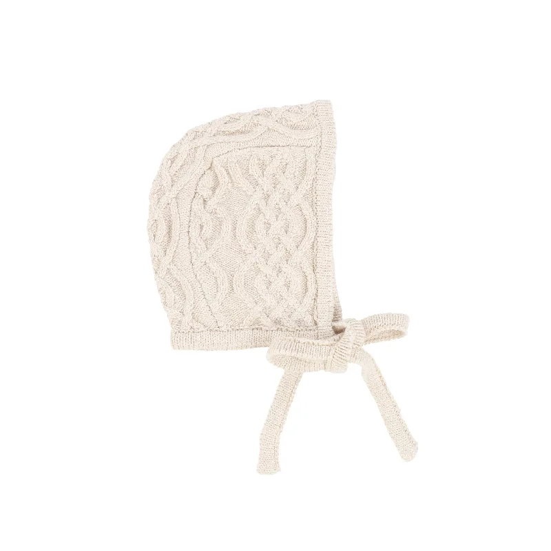 Lilette Bib Style Knit Bonnet - Ecru Cable