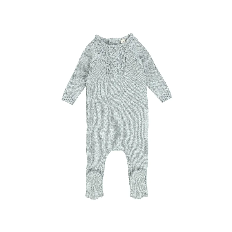 Lilette Bib Style Knit Footie - Soft Sage Cable