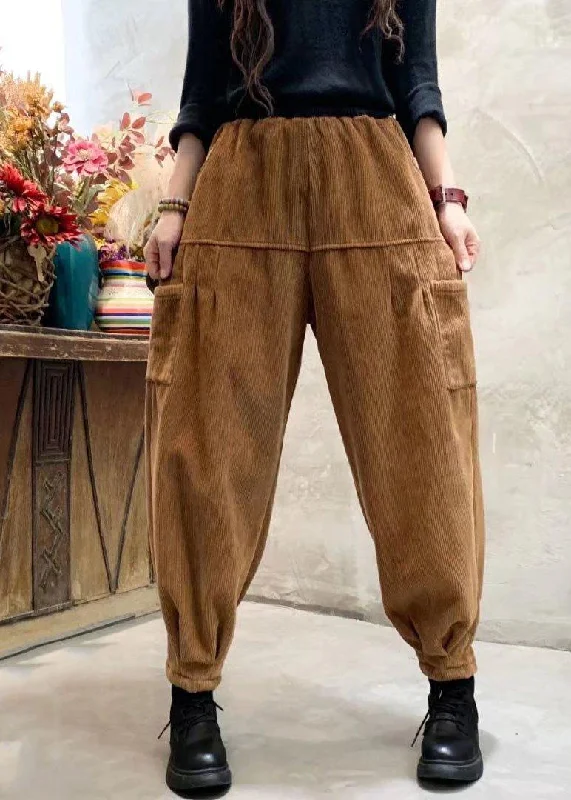 Organic Caramel Corduroy Pockets Warm Harem Winter Pants