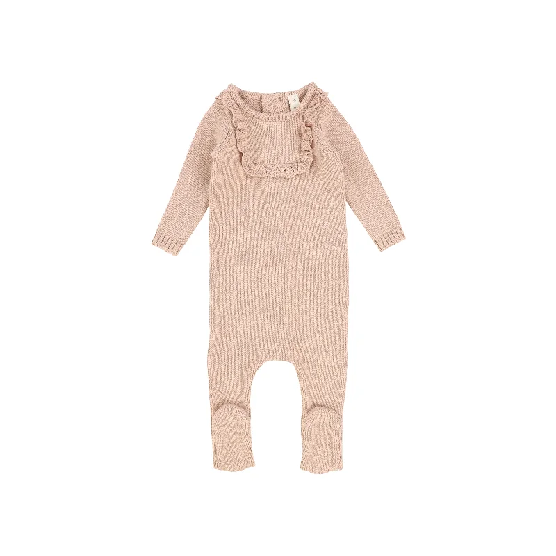 Lilette Bib Style Knit Footie - Soft Pink Crochet