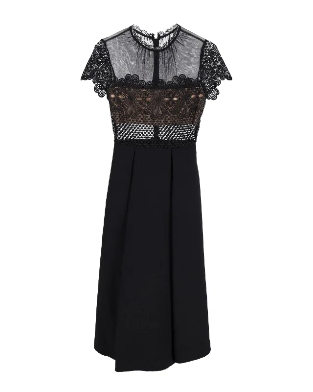 Self-Portrait Felicia Embroidered Lace Midi Dress in Black Polyester