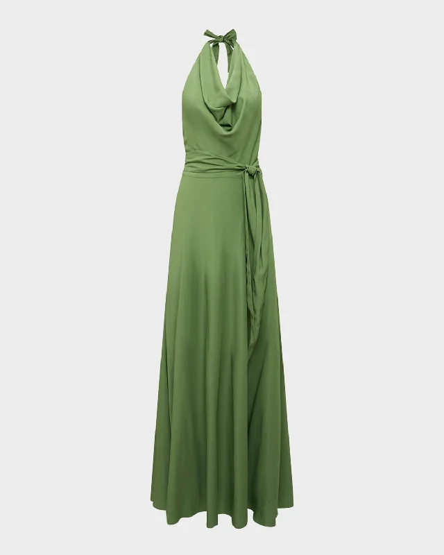 McKibbin Sleeveless A-Line Halter Maxi Dress