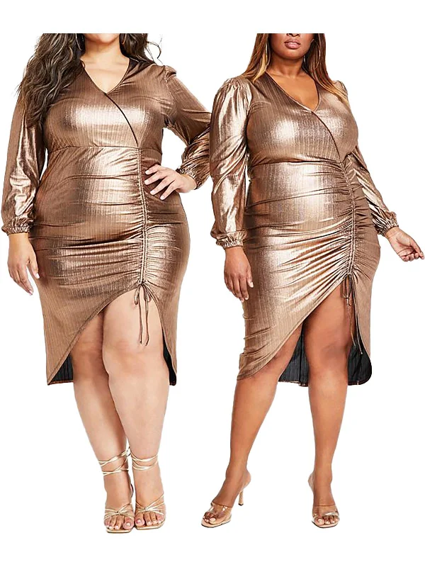 Plus Womens Metallic Midi Cocktail And Party Dress