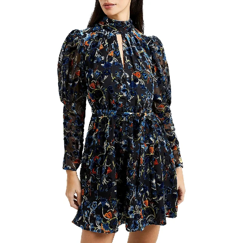 Avery Womens Velvet Floral Mini Dress