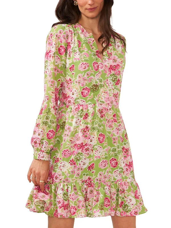 Womens Floral Midi Shift Dress