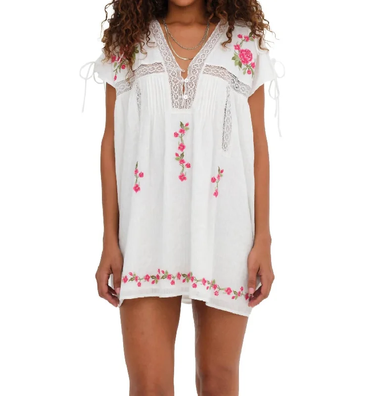 Jolene Embroidered Mini Dress In White