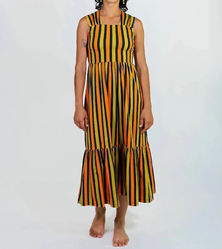 Opal Midi Dress In Navy Chartreuse Stripe