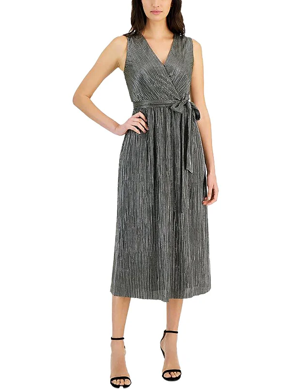 Womens Metallic Sleeveless Midi Dress