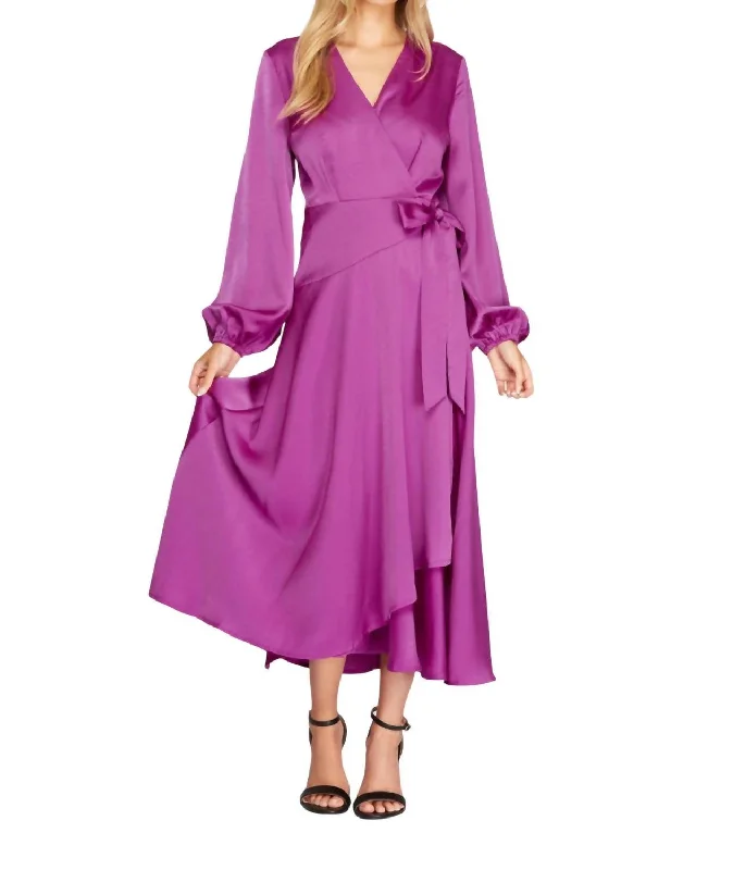 Long Sleeve Satin Maxi Dress In Orchid