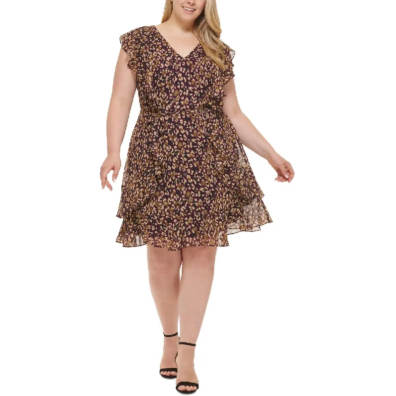 Plus Womens Animal Print Mini Fit & Flare Dress