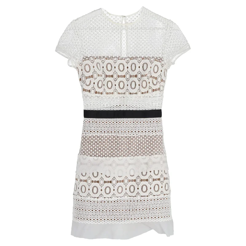 Self-Portrait Oblique Lace Mini Dress in White Polyester