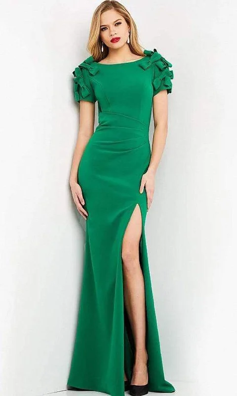 Jovani - 07011 Bateau Neck Modest Slit Dress