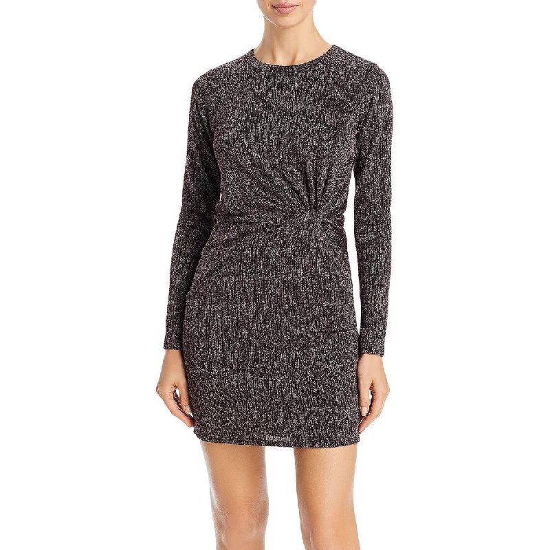 Womens Metallic Knot Front Mini Dress