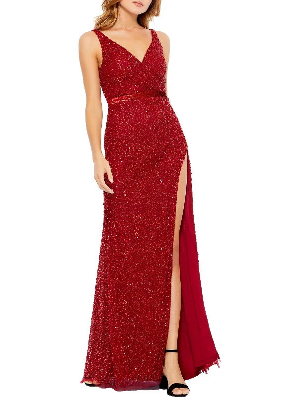 Womens Sequined Maxi Evening Dress