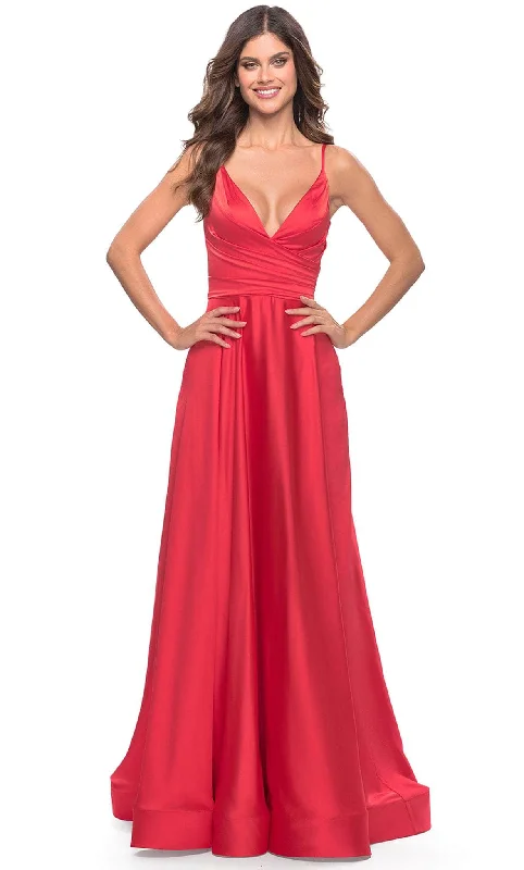 La Femme 31121 - Deep V-Neck Satin Prom Gown