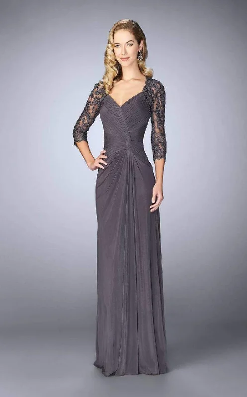 La Femme - Lace Embroidered V-Neck Evening Dress 23244SC