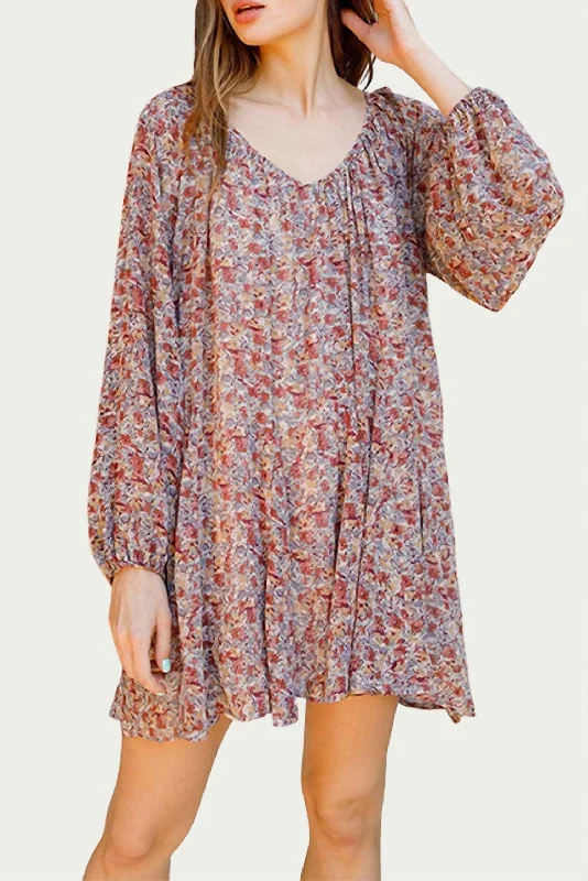 Floral-Print Georgette Mini Dress In Taupe Multi