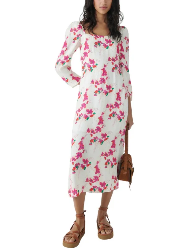 Elonor Midi Dress In Ivory Pink Floral