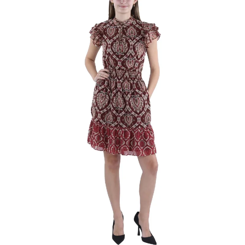 Womens Tie Neck Short Mini Dress