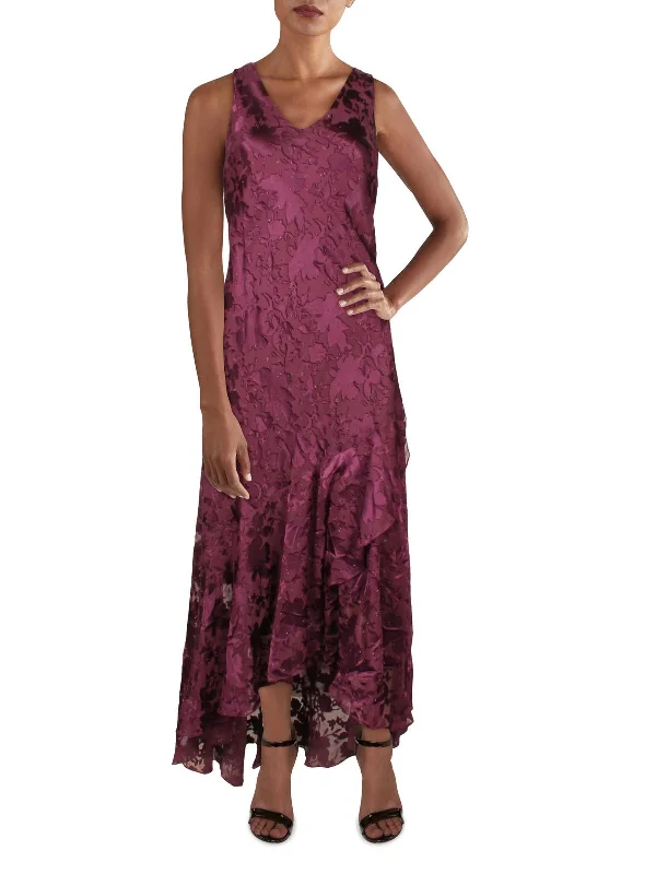 Womens Jacquard Metallic Midi Dress