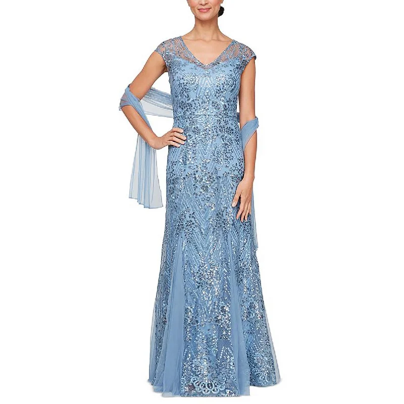 Womens Sequined Cap Sleeve Maxi Dress