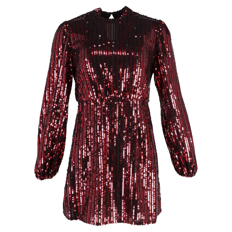 Rixo Samantha Sequinned Mini Dress in Red Viscose