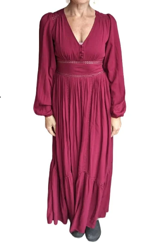 Lace Inset Maxi Dress In Mulberry