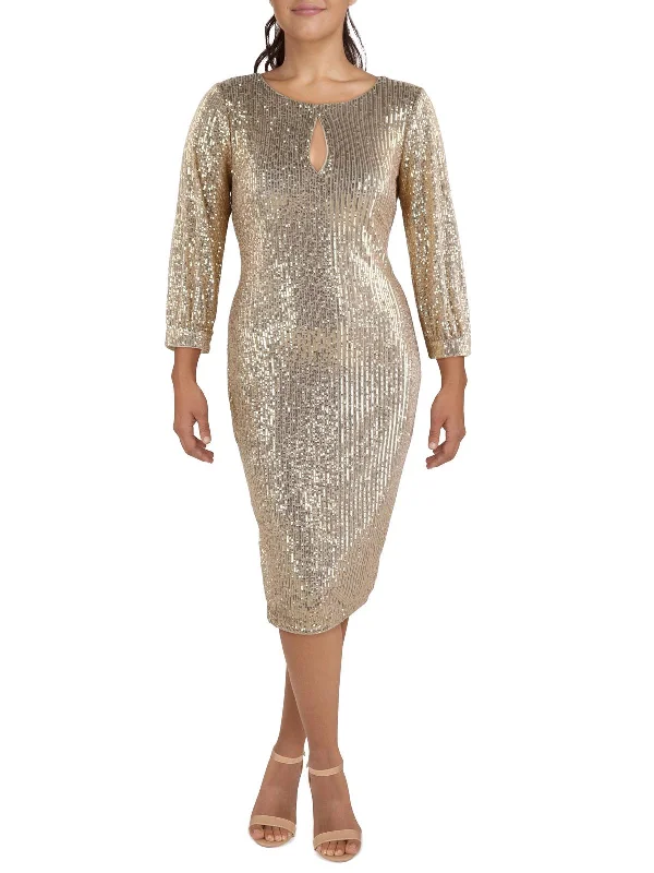 Womens Embellished Long Sleeve Midi Dress