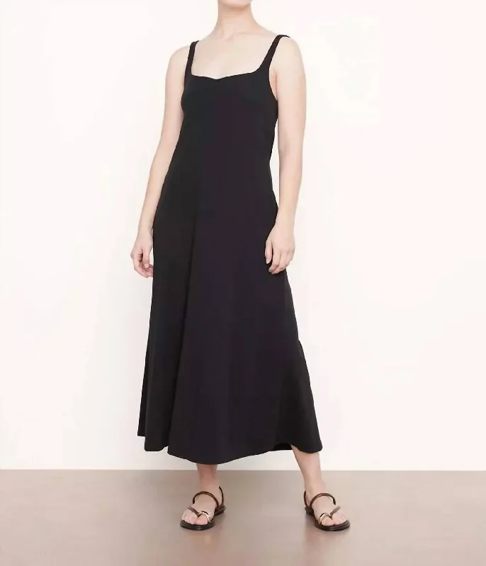 Sleeveless Trapeze Midi Dress In Black