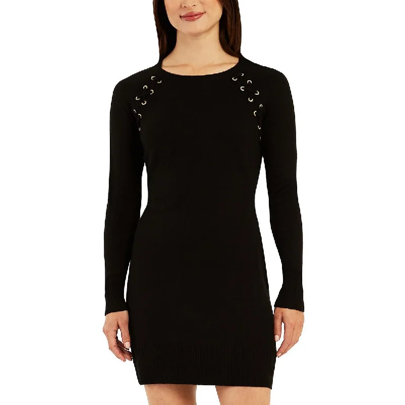 Juniors Womens Grommet Mini Sweaterdress