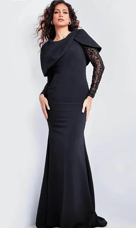 Jovani 26062 - Beaded Illusion Sleeve Evening Gown