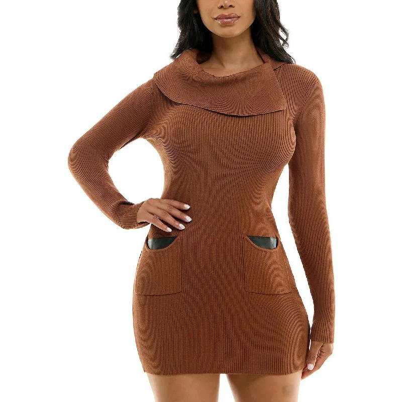 Juniors Womens Ribbed Mini Sweaterdress