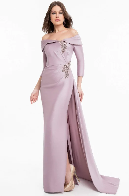 Terani Couture - 1821M7550 Folded Off Shoulder Quarter Sleeve Gown